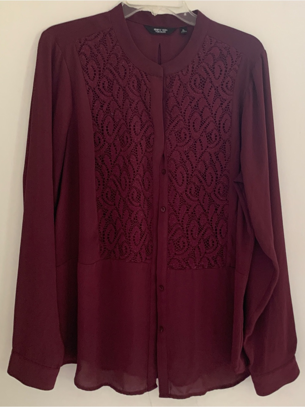 Simply Vera Vera Wang Burgundy Lace Panel Button-Front Blouse